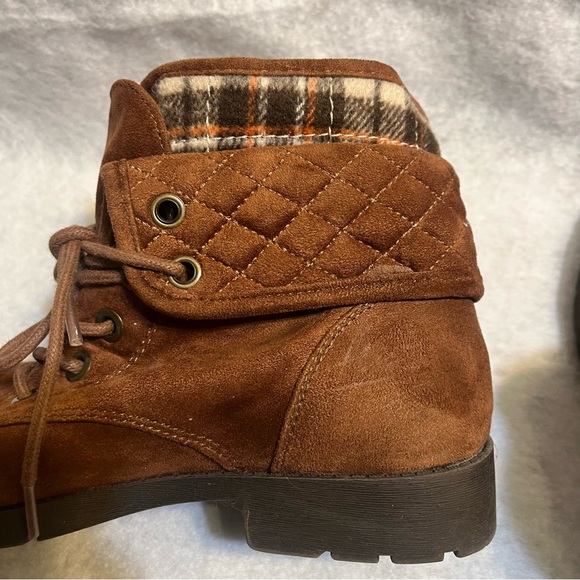 Brown fashion plaid winter booties lace up ankle boots - Picture 10 of 13